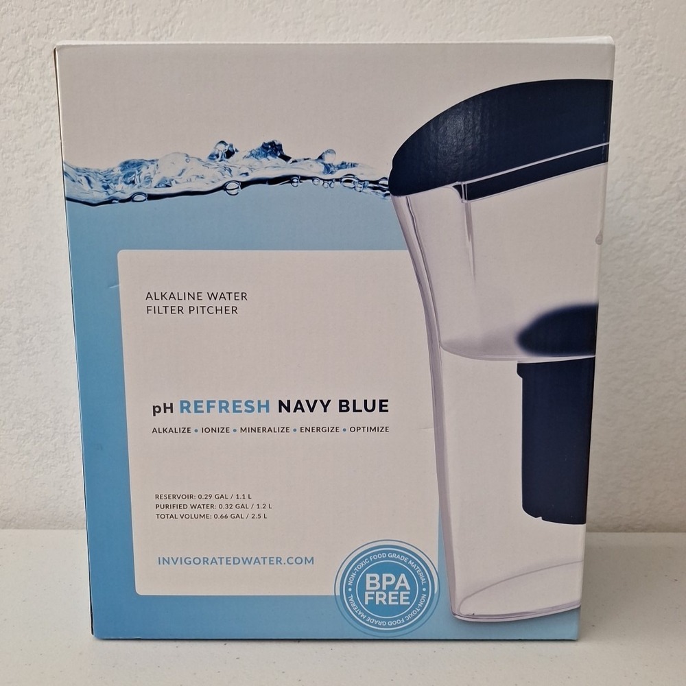 pH REFRESH Alkaline Water Filter Pitcher BPS Free, 0.66GAL/2.5L, Navy Blue